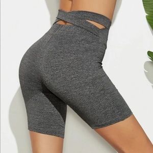 Elastic Waist Criss Cross Waist Biker Shorts